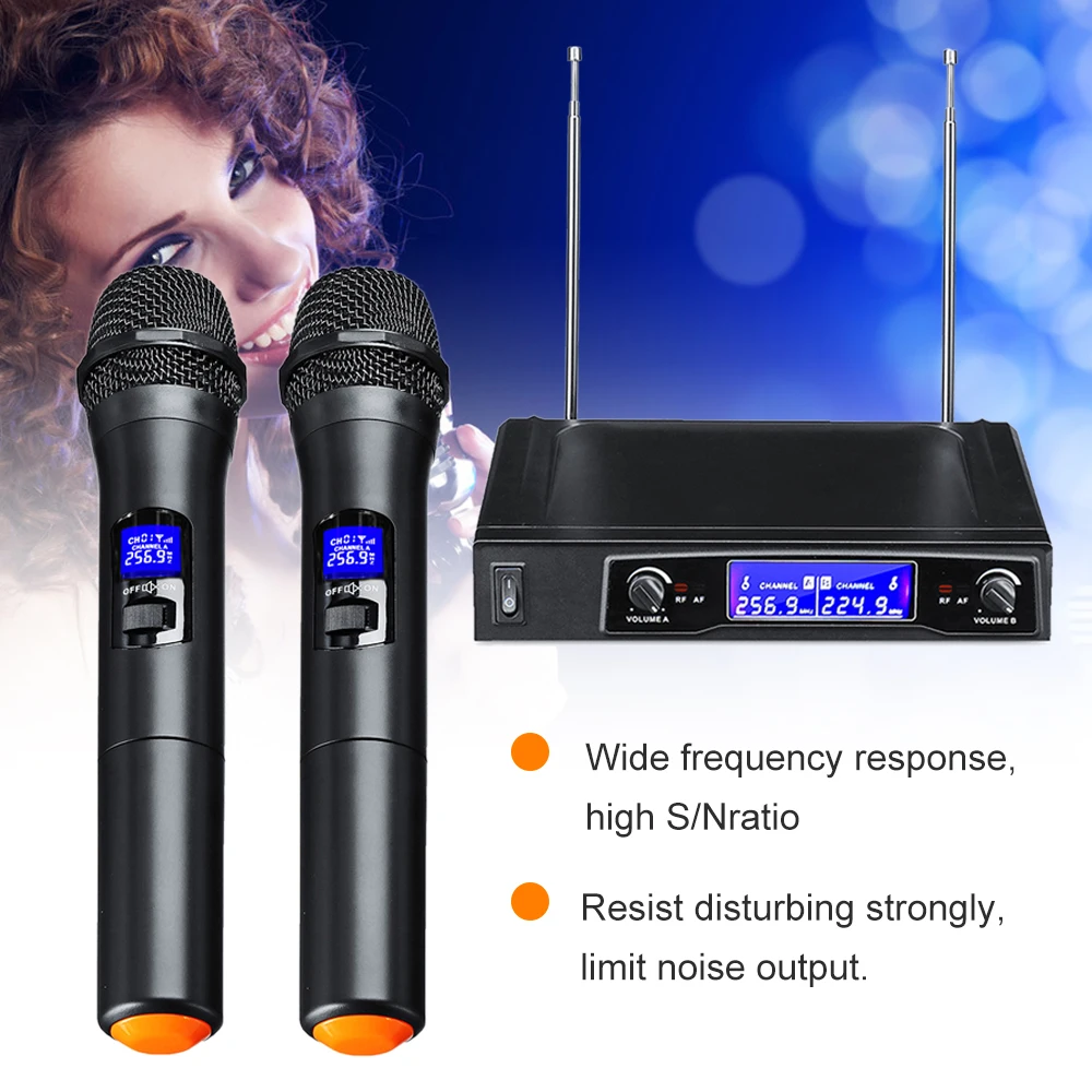 Фото Karaoke Microphones UHF Professional 2 CH Cordless Dual Handheld Microphone Digital LCD Display Mic System Set for Party | Спорт и
