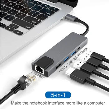 5 in 1 Type-C Hub USB to Ethernet Rj45 Hub Hdmi 4K USB Hub 3 0 PD Charge For Macbook Pro / Macbook Air Accessories PC Hub USB 3
5 in 1 Type-C Hub USB to Ethernet Rj45 Hub Hdmi 4K USB Hub 3 0 PD Charge For Macbook Pro / Macbook Air Accessories PC Hub USB 3
