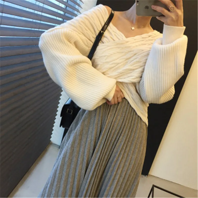 Sweater Casual Women Autumn Winter Korean Style Vinage V-neck Hemp Pattern Knitted Sweaters Cross Warm Pullovers Jumper 2020
Sweater Casual Women Autumn Winter Korean Style Vinage V-neck Hemp Pattern Knitted Sweaters Cross Warm Pullovers Jumper 2020