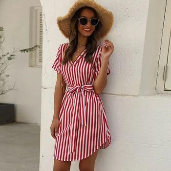 Short Sleeve Shirt Dress Summer Boho Beach Dresses Women Casual Striped Print A-Line Party Dress V-Neck
Short Sleeve Shirt Dress Summer Boho Beach Dresses Women Casual Striped Print A-Line Party Dress V-Neck