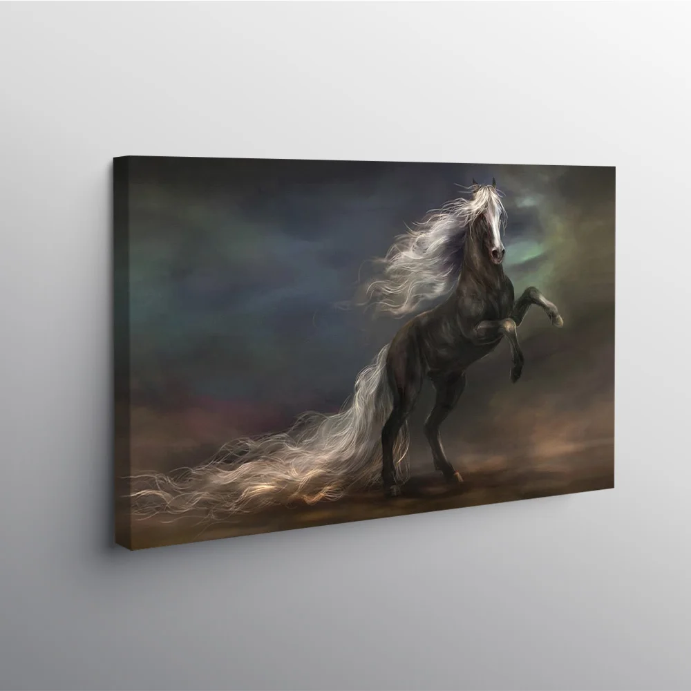 Плакат с изображением черной лошади холст в рамке художественное украшение