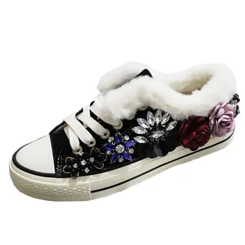 Luxury Bling Rhinestone Women's Winter Sneakers Flower Crystal Casual Canvas Shoes Warm Fur Sneaker Ladies Trainers Basket Femme 
Luxury Bling Rhinestone Women's Winter Sneakers Flower Crystal Casual Canvas Shoes Warm Fur Sneaker Ladies Trainers Basket Femme