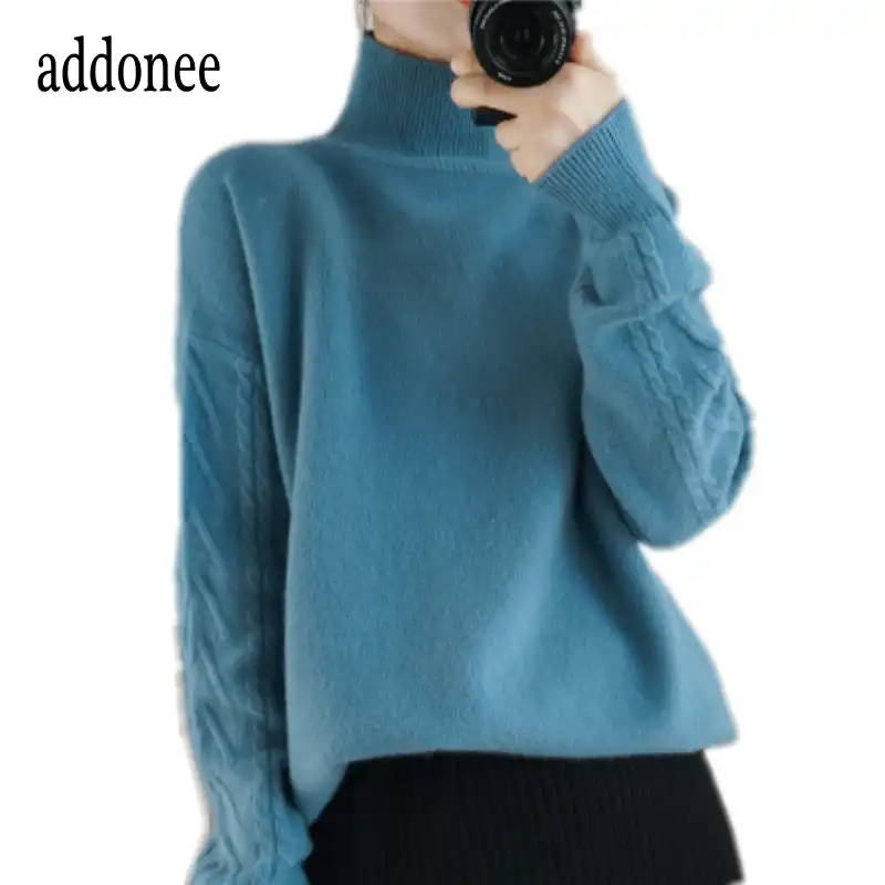 cashmere wool autumn winter high collar women sweater pullover