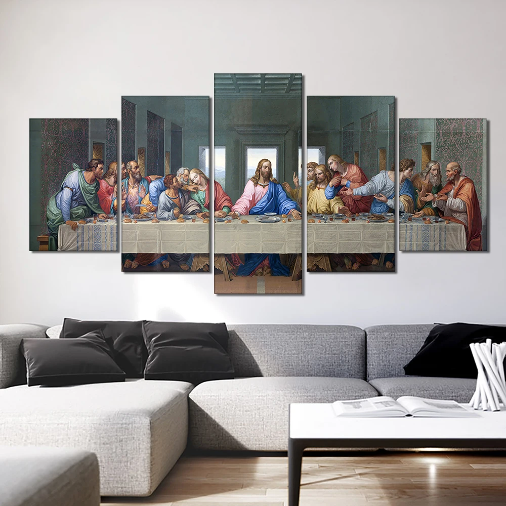 

5pcs Set The Last Supper Canvas Painting Famous Posters And Prints Wall Art Picture For Kitchen Dinning Room Home Decor