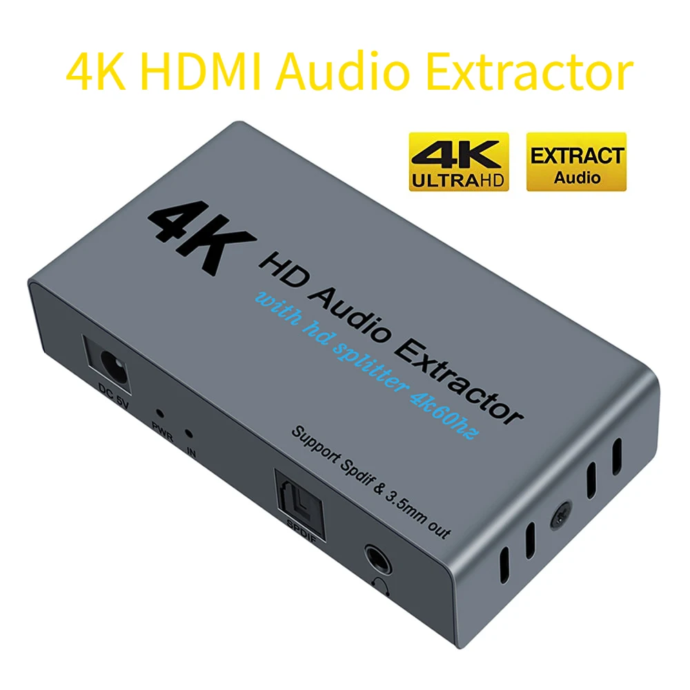 HDMI Audio Extractor Splitter 1X2 4K 60HZ HDMI to Optical Spdif Toslink with HDMI and 3.5mm Stereo Audio Converter Adapter
HDMI Audio Extractor Splitter 1X2 4K 60HZ HDMI to Optical Spdif Toslink with HDMI and 3.5mm Stereo Audio Converter Adapter