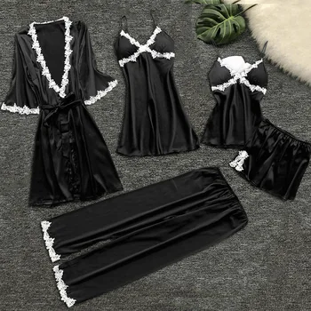 Women's Pajamas Set Silk Satin Solid Pyjama Sets Pajamas with Pad Lace Night Suits Sleepwear Homewear Pyjama Sexy 5 Pieces
Women's Pajamas Set Silk Satin Solid Pyjama Sets Pajamas with Pad Lace Night Suits Sleepwear Homewear Pyjama Sexy 5 Pieces