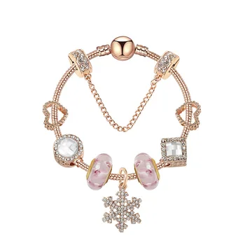 Rose Gold Fit Pandoras handmade Snowflake pendant bracelet Glass Charm beads jewelry 925 silver crystal bracelet for women gifts
Rose Gold Fit Pandoras handmade Snowflake pendant bracelet Glass Charm beads jewelry 925 silver crystal bracelet for women gifts