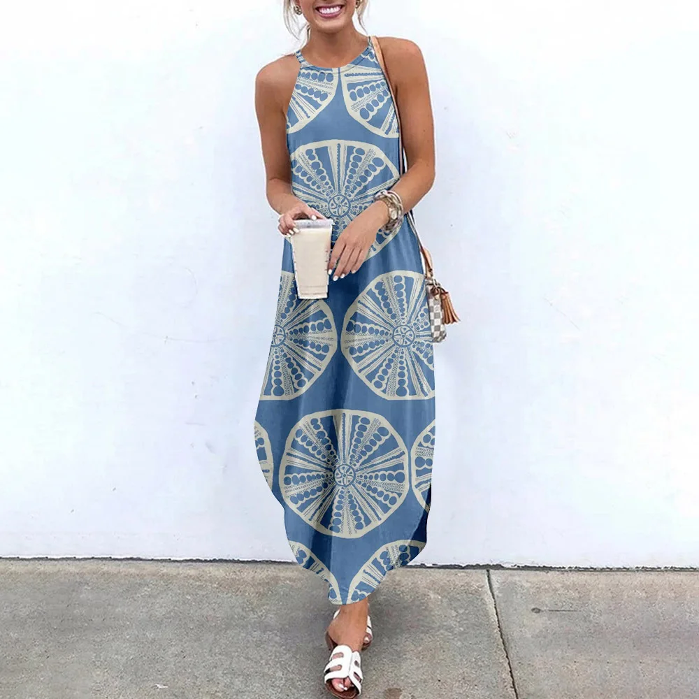 

Maxi Dresses Sexy Sleeveless Sundress Women Printed Causal Halter Summer Beach Dresses Asymmetric Ladies Sling Long Dress