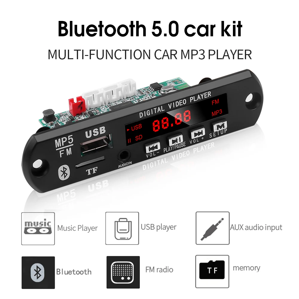 Автомобильный декодер Bluetooth MP5 для видео/аудио поддержка USB TF MP3 WAV декодирование