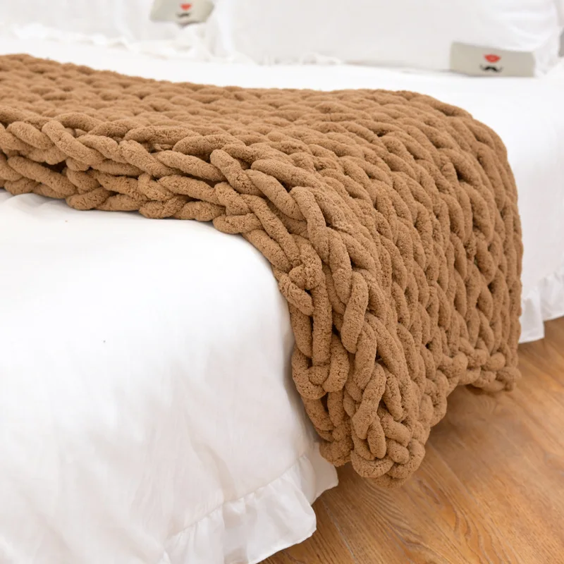 Generic Ins Nordic Fashion Hand Chunky Knitted Chenille Blanket Thick
