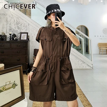 CHICEVER High Street Fashion Playsuits Women Stand Collar Sleeveless Tank Patchwork Pocket Plus Size Drawstring Playsuit Female 
CHICEVER High Street Fashion Playsuits Women Stand Collar Sleeveless Tank Patchwork Pocket Plus Size Drawstring Playsuit Female