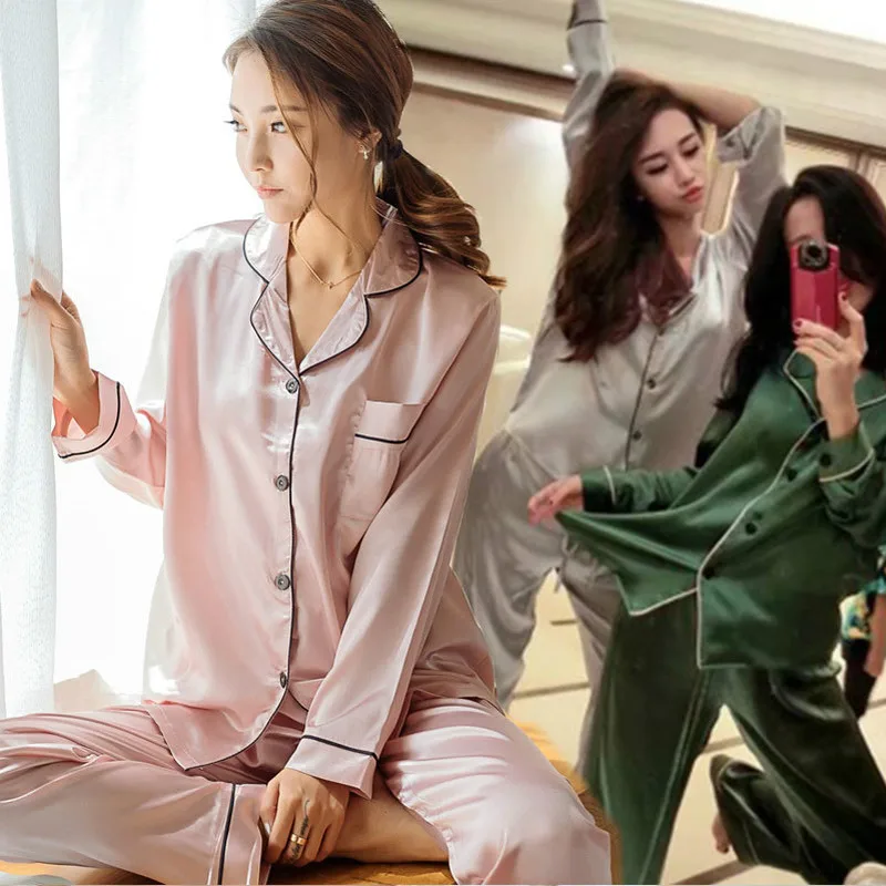 Plus Size M-5XL Satin Sleepwear Female Long Sleeve Pajamas Sets Elegant Ladies Home Wear Clothing Soft 2 Pieces Pijama 
Plus Size M-5XL Satin Sleepwear Female Long Sleeve Pajamas Sets Elegant Ladies Home Wear Clothing Soft 2 Pieces Pijama