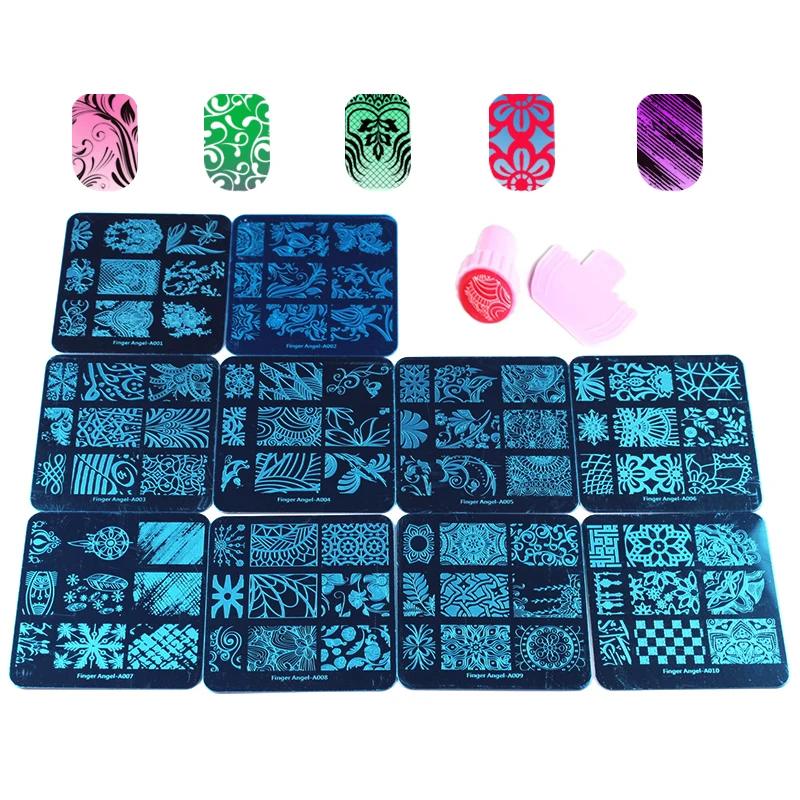 Finger Angel 10 пластин для маникюра/педикюра + 1 стемпер ногтей Скребок шт. Nail Art Image