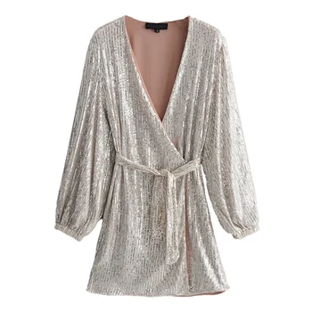 Sequins V Neck Dresses Women Fashion Long Puff Sleeve Dress Mini Ladies Elegant Tie Blet Waist Dresses party Female Outfit
Sequins V Neck Dresses Women Fashion Long Puff Sleeve Dress Mini Ladies Elegant Tie Blet Waist Dresses party Female Outfit