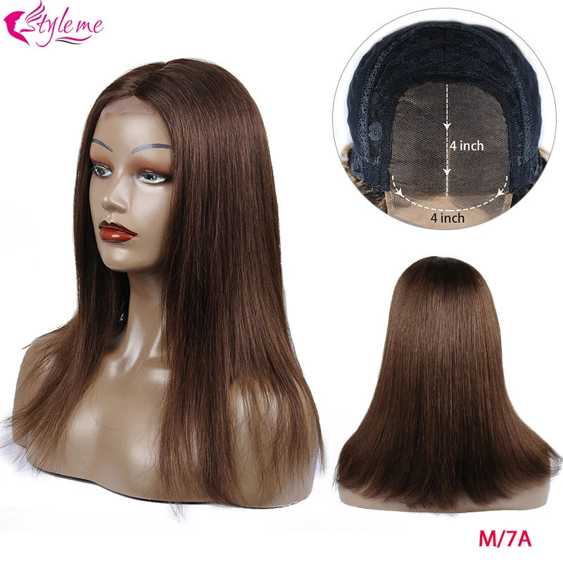 Styleme Light Brown Wig Human Hair Color 4 Non-Remy Straight Closure Wig 4*4 10-28 Middle Ratio 150% Brazilian Hair Wig Closure
Styleme Light Brown Wig Human Hair Color 4 Non-Remy Straight Closure Wig 4*4 10-28 Middle Ratio 150% Brazilian Hair Wig Closure