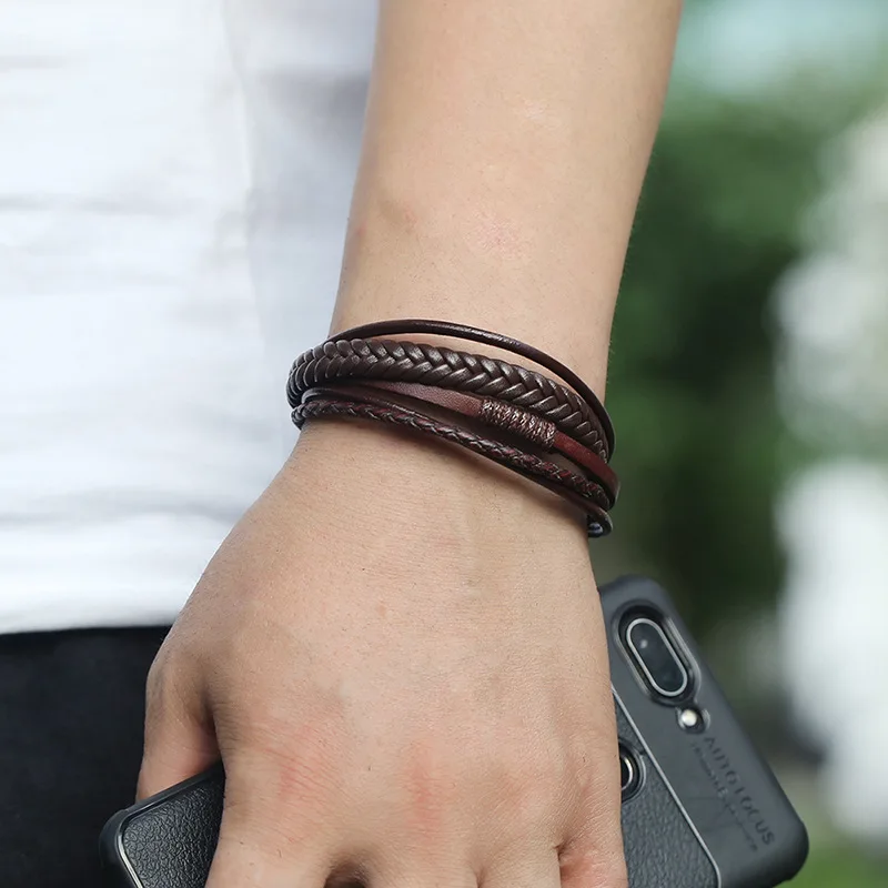 Bracelet Men Multilayer Leather Bangles Magnetic-clasp Cowhide Braided Multi Layer Wrap Trendy Bracelet Armband pulsera hombre
Bracelet Men Multilayer Leather Bangles Magnetic-clasp Cowhide Braided Multi Layer Wrap Trendy Bracelet Armband pulsera hombre