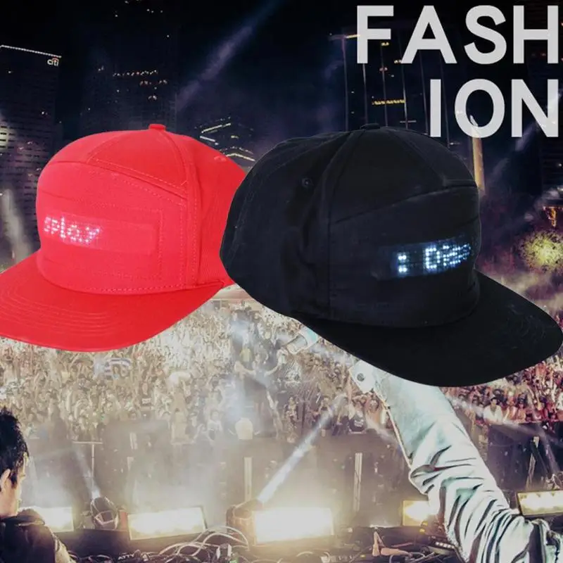 

1pc Creative App Mobile Phone Control Advertising Hat Hip Hop Caps Bluetooth Hat LED Display Light Hat Flash Word Pattern