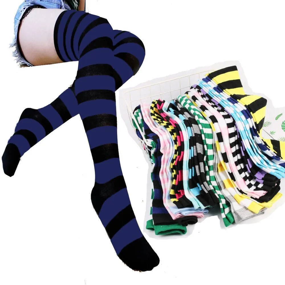 

2019 Hot Thigh High Stocking Women Warm Wide Stripes Over knee Socks Sexy girl Female Hosiery Style Stay Up Stockings Plus Size