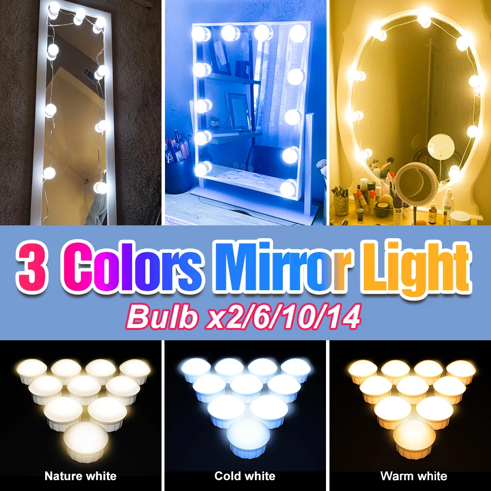 LED Bulb Makeup Mirror Light DC 12V 3 Colors 2 6 10 14 Bulbs Kit USB Cosmetic Lamp LED Dressing Table Bedroom Lights Hollywood
LED Bulb Makeup Mirror Light DC 12V 3 Colors 2 6 10 14 Bulbs Kit USB Cosmetic Lamp LED Dressing Table Bedroom Lights Hollywood