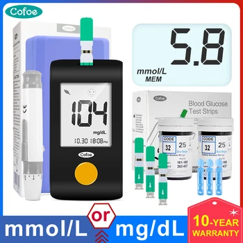 Cofoe Glucometer mg/dL or mmol/L Blood Glucose Meter Medical Diabetic Test Kit Health Care Blood Sugar Meter With Test Strips
Cofoe Glucometer mg/dL or mmol/L Blood Glucose Meter Medical Diabetic Test Kit Health Care Blood Sugar Meter With Test Strips