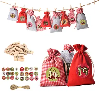 24PCS Christmas Advent Calendar Drawstring Gift Bag Hanging Candy Gift Sacks Pouch With Clip Sticker Rope Home Decoration 
24PCS Christmas Advent Calendar Drawstring Gift Bag Hanging Candy Gift Sacks Pouch With Clip Sticker Rope Home Decoration