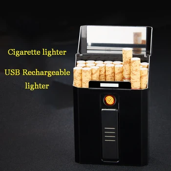 New Cigarette Case Box With USB Recharge Lighter Creative Charging Windproof Flameless Electronic Lighters Smoke Accesoires
New Cigarette Case Box With USB Recharge Lighter Creative Charging Windproof Flameless Electronic Lighters Smoke Accesoires