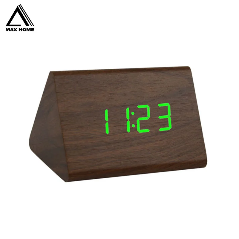 

MAX HOME LED Wooden Alarm Clock Table Voice Control Digital Clock Temperature Humidity Display Wood Despertador Desktop Clocks