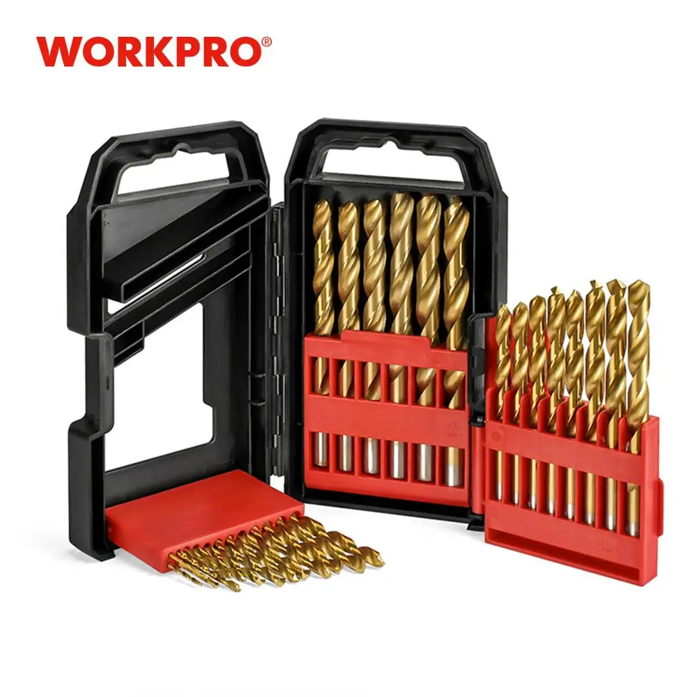 WORKPRO 29 PCS Drill Bit Set Titanium Coated HSS Drill Bit Set for Wood Plastic Aluminum Copper
WORKPRO 29 PCS Drill Bit Set Titanium Coated HSS Drill Bit Set for Wood Plastic Aluminum Copper