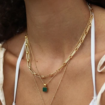 Unique Design Gold Color Metal Chain Necklace Delicate Square Malachite Pendant Necklace Multiple Combinations Unisex
Unique Design Gold Color Metal Chain Necklace Delicate Square Malachite Pendant Necklace Multiple Combinations Unisex