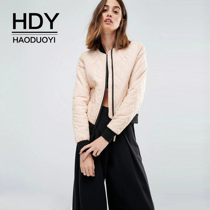 

HDY Haoduoyi New Fashion Autumn Ladies Casual Cute Bomber Jacket Zipper Light Weight Long sleeve Super Comfy Short Length Coat