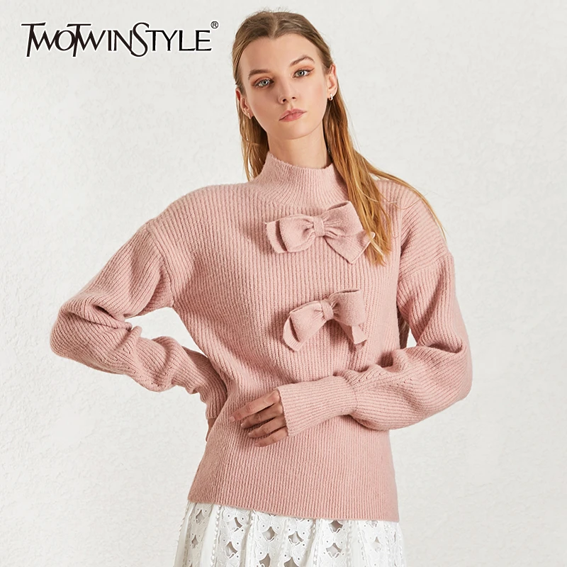 TWOTWINSTYLE Bowknot patchwork Women's Sweater Turtleneck Lantern Long Sleeve Female Sweaters 2019 Winter Fashion New Clothing
TWOTWINSTYLE Bowknot patchwork Women's Sweater Turtleneck Lantern Long Sleeve Female Sweaters 2019 Winter Fashion New Clothing
