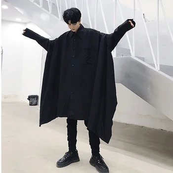 Cape shirt windbreaker Korean long sleeve Long Sleeve Jacket dark black net red fashion bat sleeve shirt for men 
Cape shirt windbreaker Korean long sleeve Long Sleeve Jacket dark black net red fashion bat sleeve shirt for men