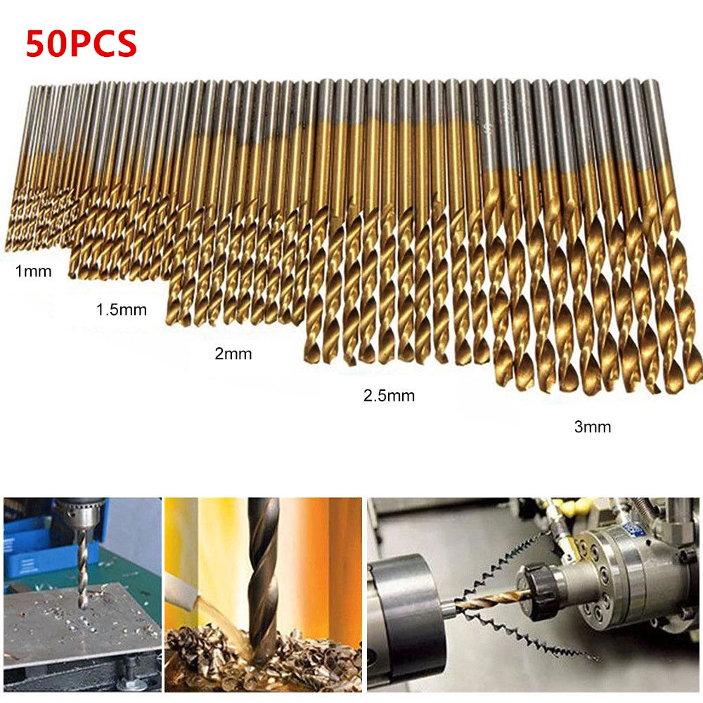 50pcs 1/1.5/2/2.5/3mm Titanium Coated Twist Drill Bits Set HSS Straight Shank Drill Bits Set For Woodworking 1-3mm
50pcs 1/1.5/2/2.5/3mm Titanium Coated Twist Drill Bits Set HSS Straight Shank Drill Bits Set For Woodworking 1-3mm
