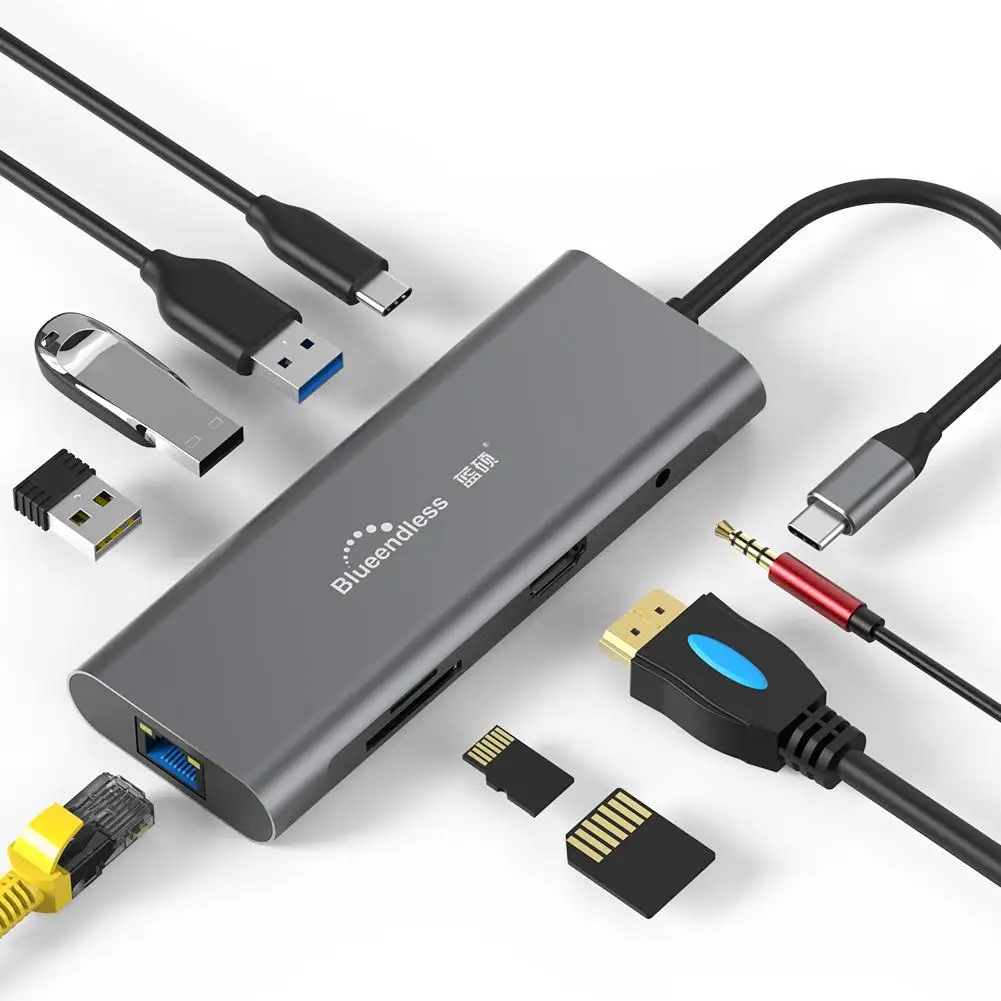 HC901 Portable 9-in-1 Multi-function USB-C Type-C Docking Station 4K HUB HDMI+USB3.0+PD+3.5MM Audio+Gigabit LAN Network Port
HC901 Portable 9-in-1 Multi-function USB-C Type-C Docking Station 4K HUB HDMI+USB3.0+PD+3.5MM Audio+Gigabit LAN Network Port