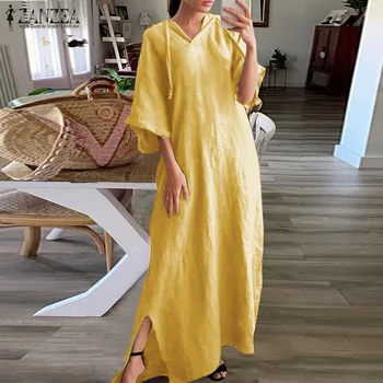 Atutumn Hooded Maxi Dress Women's Sundress ZANZEA 2020 Casual Cotton Long Vestidos Female 3/4 Sleeve Split Robe Femme Plus Size 
Atutumn Hooded Maxi Dress Women's Sundress ZANZEA 2020 Casual Cotton Long Vestidos Female 3/4 Sleeve Split Robe Femme Plus Size