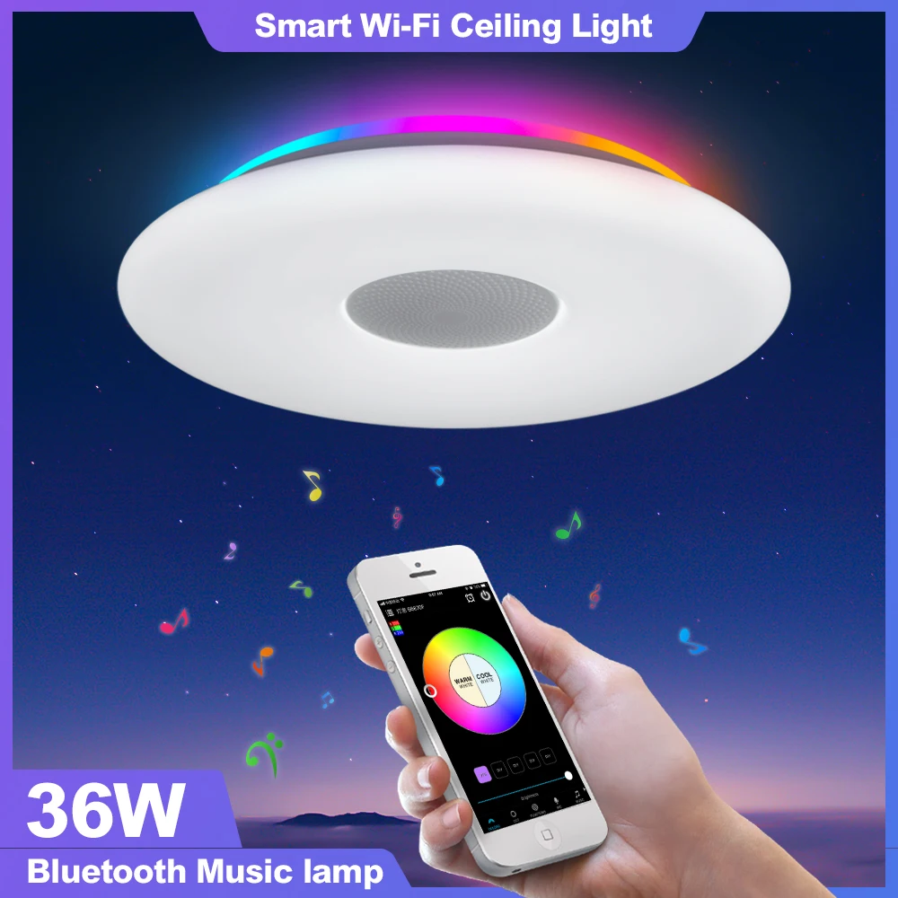 OFFDARKS Smart LED Ceiling Light WIFI Voice Control Bluetooth Speaker APP Remote Control Bedroom Kitchen Music Ceiling lamp
OFFDARKS Smart LED Ceiling Light WIFI Voice Control Bluetooth Speaker APP Remote Control Bedroom Kitchen Music Ceiling lamp