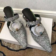 Meed heels chinelos mulher bling slides fora das mulas sapatos femininos mocassins confortáveis sandalias mujer 2020 sapatos de ladize chanclas mujer(China)