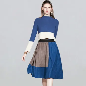 Winter Casual 2 Pieces Set Women's Pullover Crop Top + Patchwork Knee-length A-line Skirt Elegant Work Skirt Suits
Winter Casual 2 Pieces Set Women's Pullover Crop Top + Patchwork Knee-length A-line Skirt Elegant Work Skirt Suits