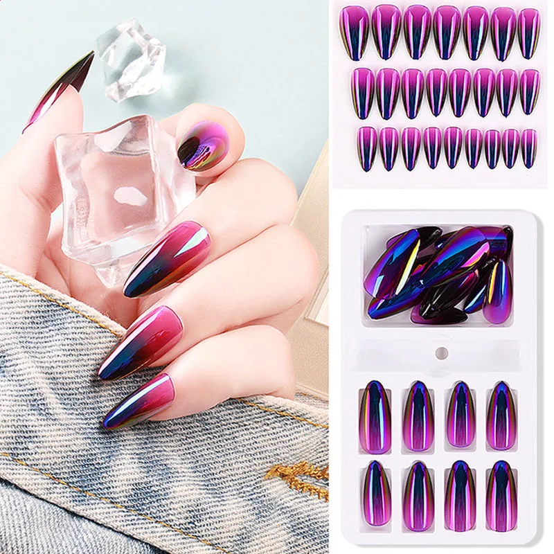 24pcs/Set Aurora Mirror Powder Rainbow Gradient European Ballerina Full Nail Art Tips Colorful Decoration
24pcs/Set Aurora Mirror Powder Rainbow Gradient European Ballerina Full Nail Art Tips Colorful Decoration