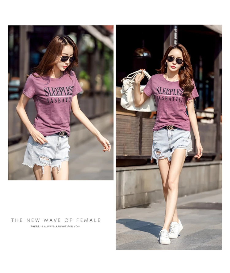New 95% Cotton letter Women T-shirt Summer Short Sleeve Round Neck Harajuku Printing Tee Women Casual Fashion Female Tops