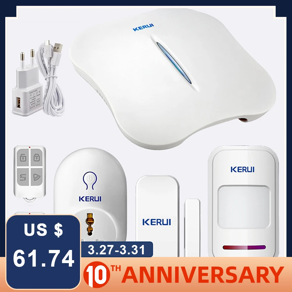 

KERUI Voice Prompt Wireless WiFi PSTN Home Security Linkage Alarm Anti-theft Alarm System APP Remote Control Call SMS Push Kit
