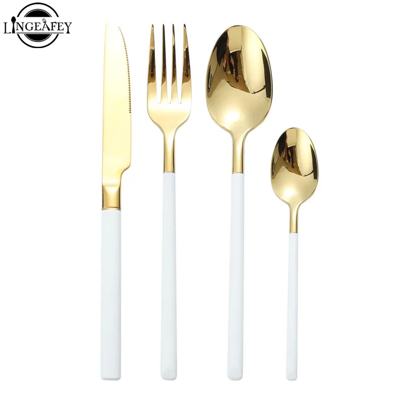 24pc/set Dinnerware Cutlery Set Stainless Steel White Gold Forks Knives Spoon Tableware Portable Kitchen Silverware Set Dropship
24pc/set Dinnerware Cutlery Set Stainless Steel White Gold Forks Knives Spoon Tableware Portable Kitchen Silverware Set Dropship