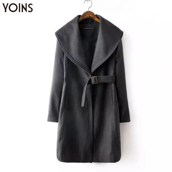 

YOINS 2020 Autumn Winter Women Long Coats Waterfall Collar Self-Belt Round Neck Button Casaco Feminino Elegant Oversize Jackets