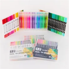 12 цветов двусторонние ручки кисточки фломастеры для рисования