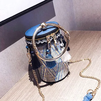 Tassel Women Wristlets Bucket Metal Ring Handle Tote Bags Casual Chains Shoulder Crossbody Bags National Striped Female Handbags
Tassel Women Wristlets Bucket Metal Ring Handle Tote Bags Casual Chains Shoulder Crossbody Bags National Striped Female Handbags