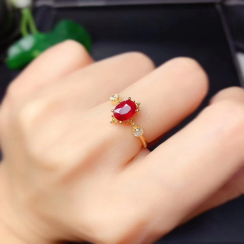 

fashion Ruby gemstone wome silver ring fine jewelry certified natural gem red color 925 sterling silver birthday Christmas gift