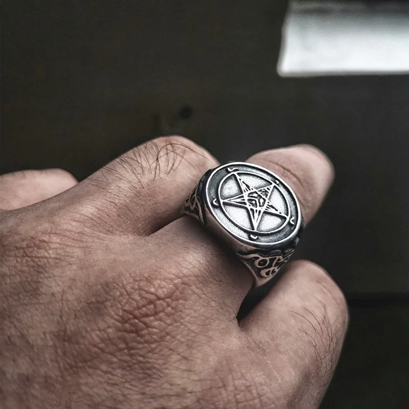 FDLK кольцо с особой пентаграммой Sigil of Baphomet Готическая ведьма Церковь Сатаны крест
