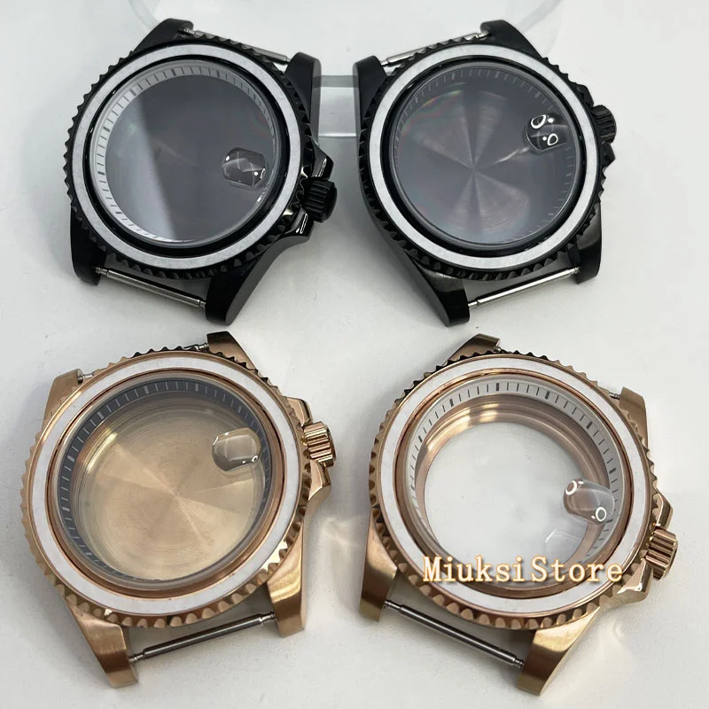 

40mm black PVD Rose gold case fit NH35 NH36 ETA2824 Seagull ST2130 PT5000 movement Sapphire glass black white chapter ring