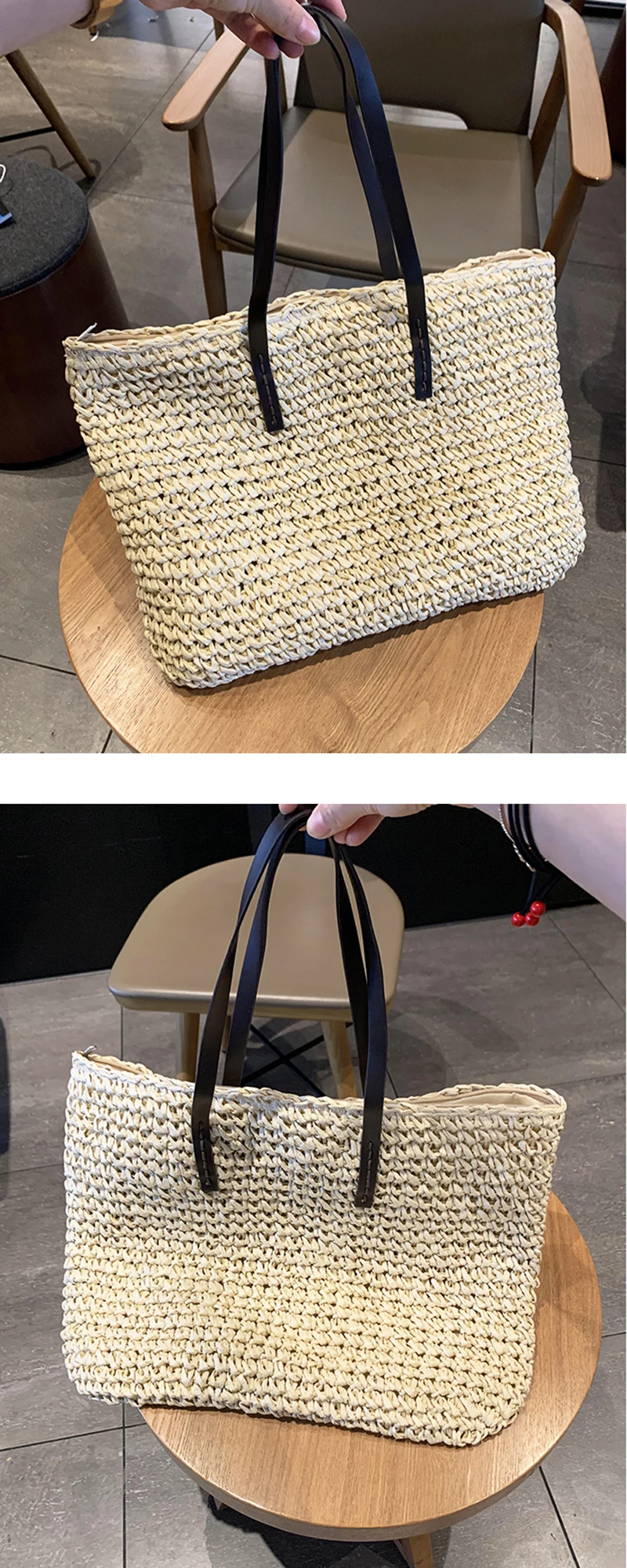 Gusure Large Rattan Tote - Wicker Woven Summer Travel Shoulder Bag 12