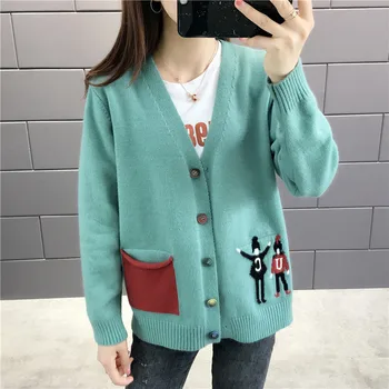Women's 2019 autumn and winter clothing cartoon knit cardigan new Korean fashion slim long loose sweater coat Preppy Style
Women's 2019 autumn and winter clothing cartoon knit cardigan new Korean fashion slim long loose sweater coat Preppy Style
